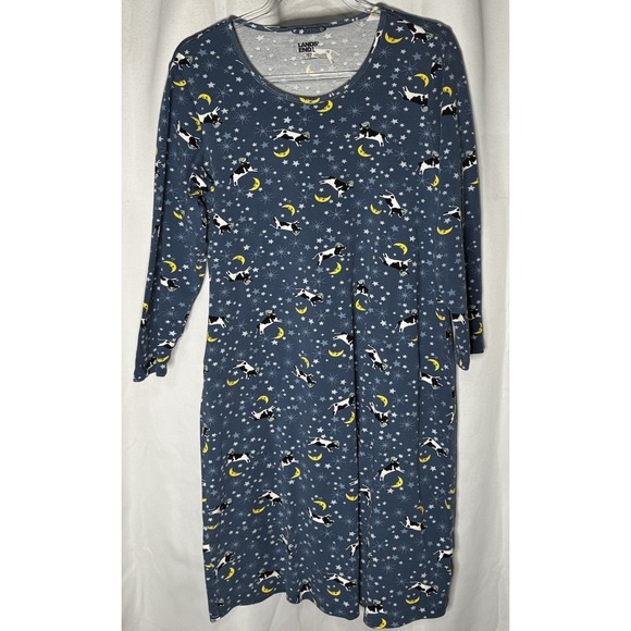 Lands' End Other - Lands End Nightgown M 10/12 Blue Pajama Night Gown PJs Cows Jumping Moon Stars